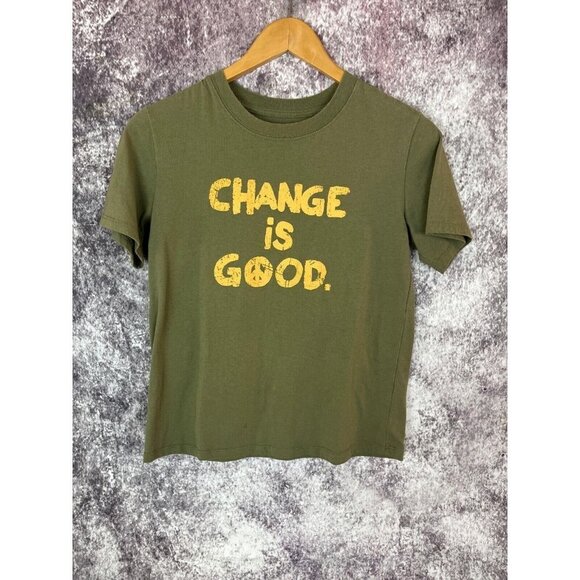 Zoe + Liv T Shirt Womens S Green Crew Change is Good 70s 80s Boho Festival Peace - Picture 1 of 7